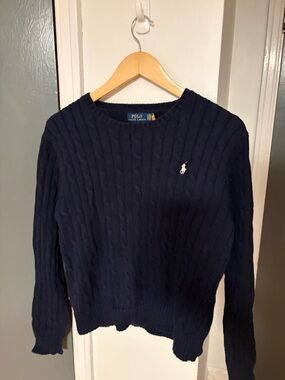 Ralph Lauren Navy Cable-Knit Crew Sweater with Pony